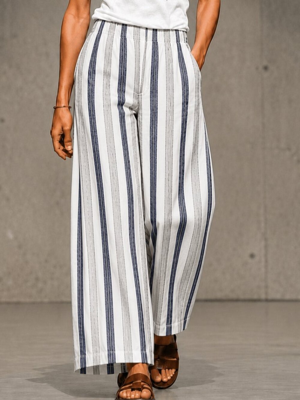 Pure linen wide leg pants, ankle length